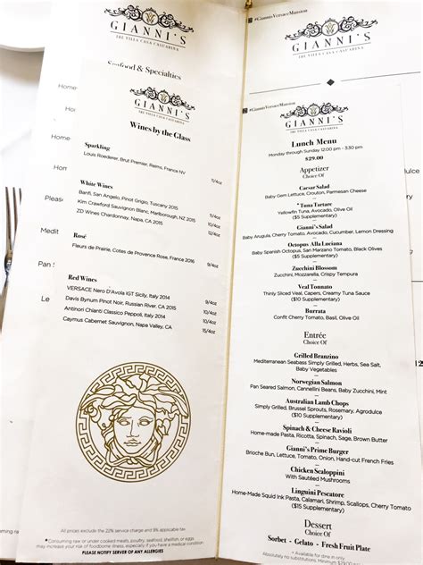 versace mansion menu price|Versace mansion lunch menu.